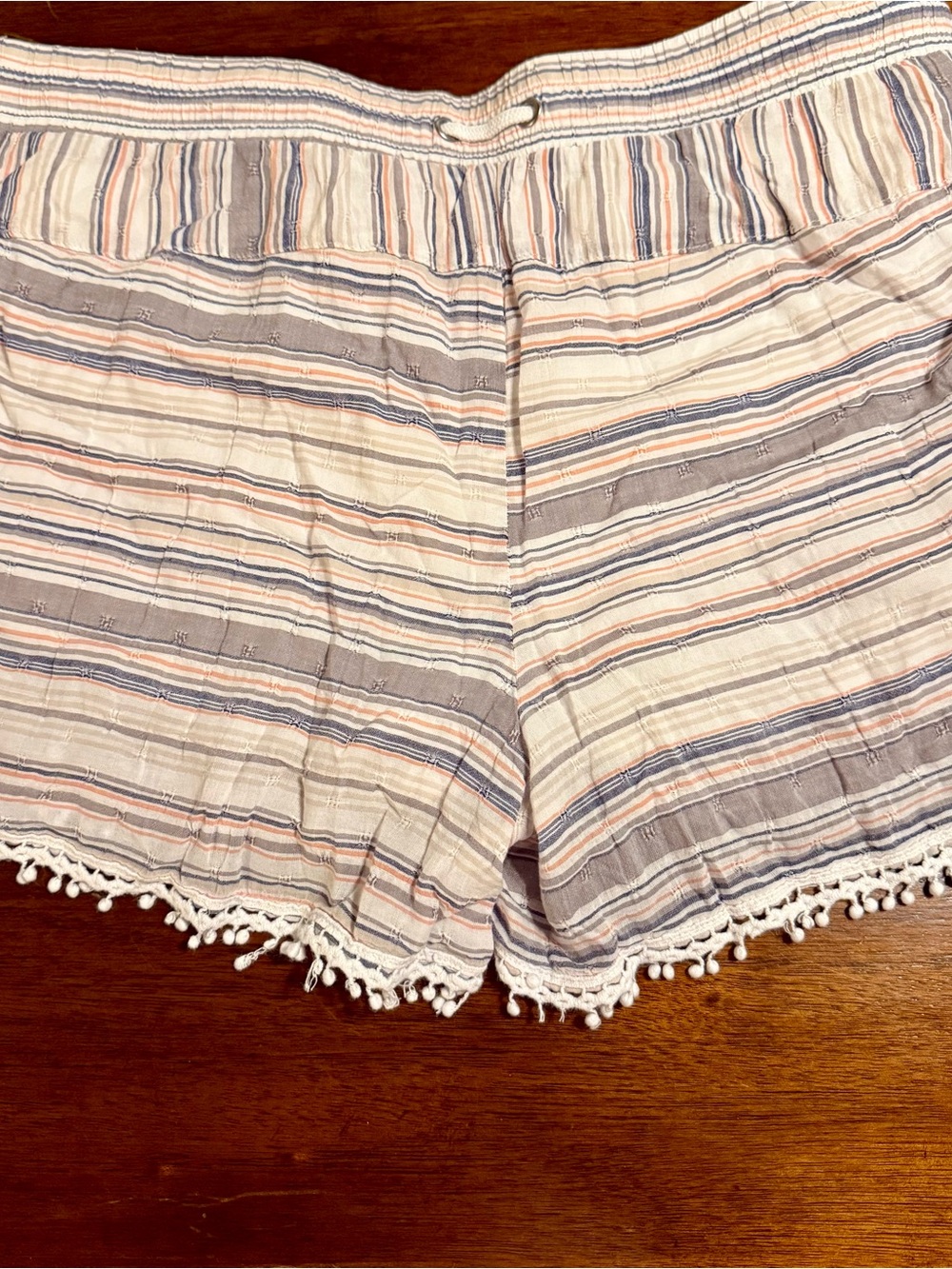 Maurices Striped Pom-Pom Hem Shorts - White, Gray, Pink